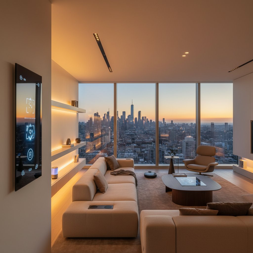 Smart home control panel displaying integrated lighting, climate, and security systems in modern Toronto residence